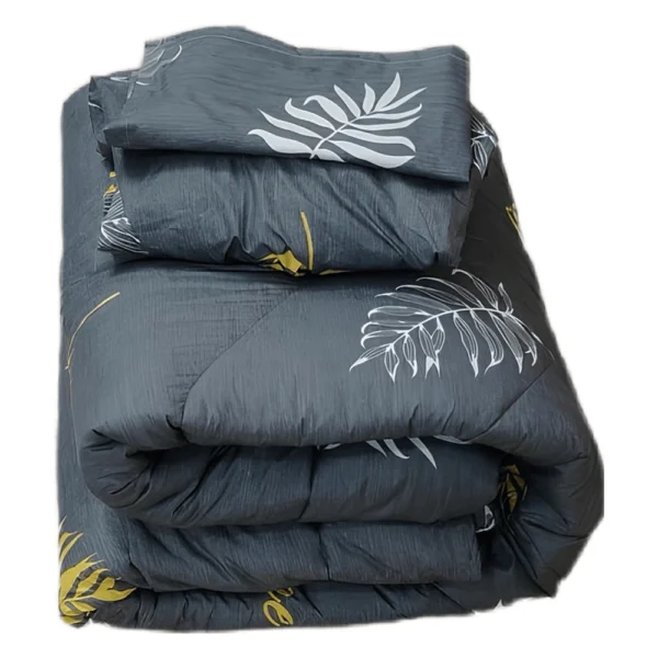 🛏 سرویس روتختی طرح پر طوسی زرد . دورو (4) قیمت روتخی دو نفره تیره
