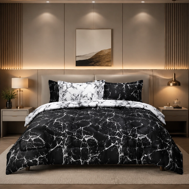 black-white-marble-microfiber سرویس روتختی دونفره طرح سنگ مرمر